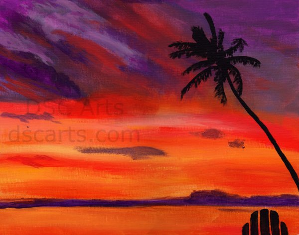 Розовый закат красками