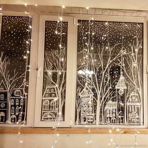 Роспись на стекле к новому году