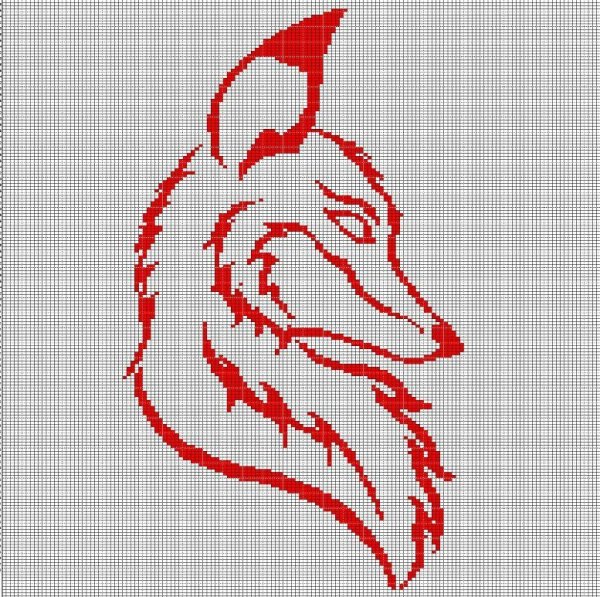 Монохромная вышивка лисица