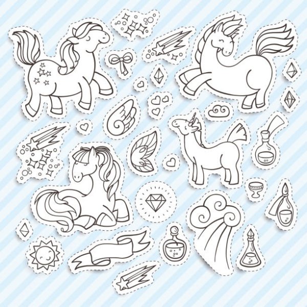 Раскраски наклейки Единороги