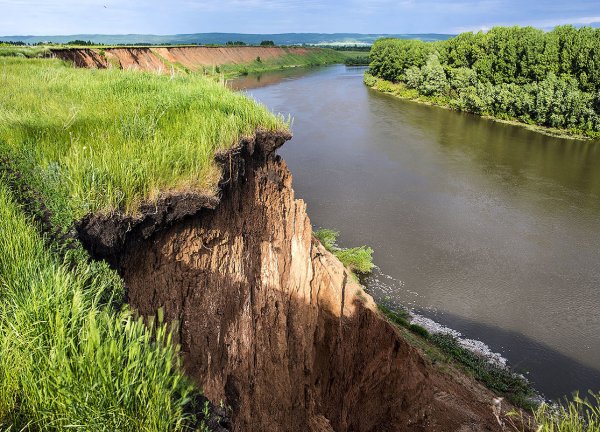 Крутой обрывистый берег реки озера склон оврага