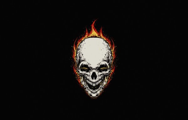 Огненный череп на чёрном фоне