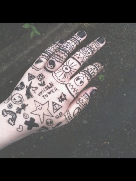 Рисунки на руке черной ручкой