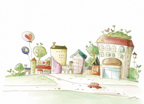 Акварельные иллюстрации дети в городе