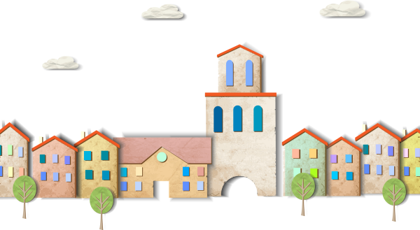 Мультяшный город на белом фоне