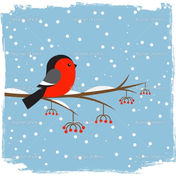 Снегири на синем фоне