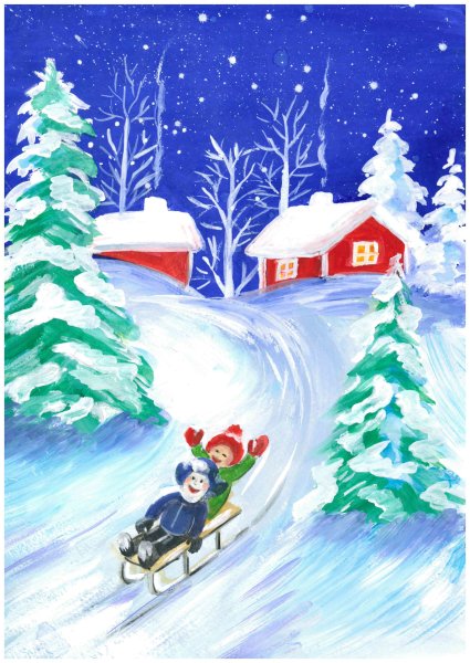 Девочка катается на санках с горки