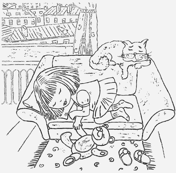 Девочка спит в лесу раскраска