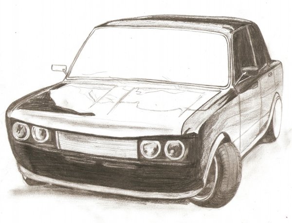 ВАЗ 2107 спереди карандашом