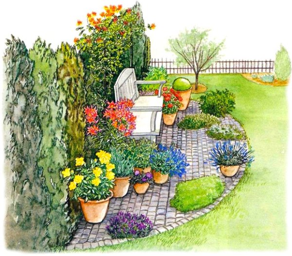 Эскиз цветочной композиции в саду