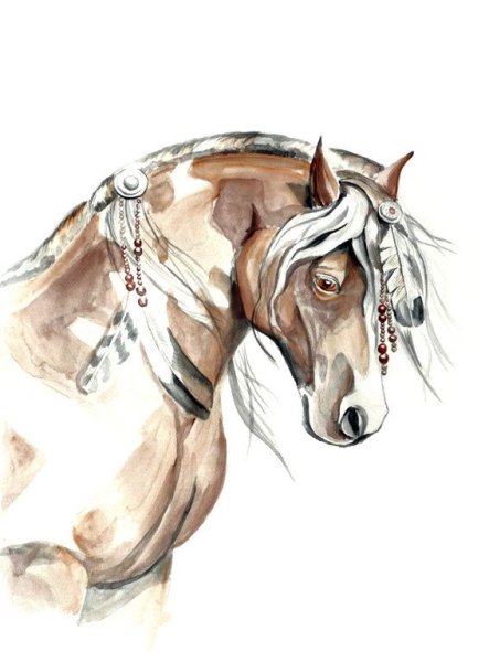 Лошадь набросок акварель