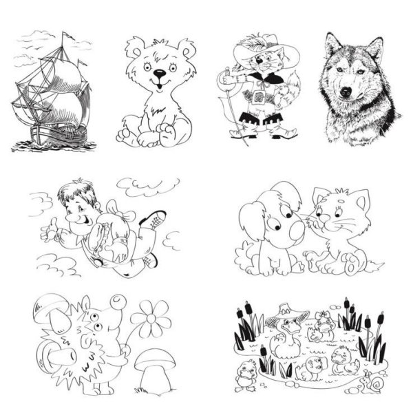 Несколько раскрасок на одном листе