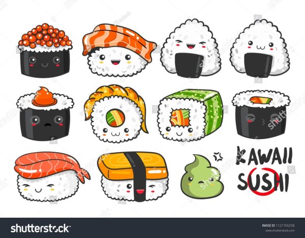 Кавайные наклейки роллы