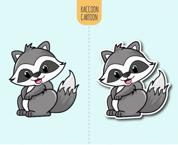 Мультяшный енот вид сбоку