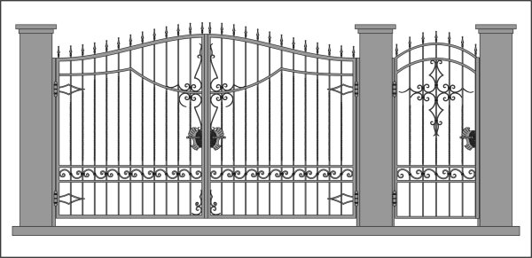 Ворота распашные металлические ажурные классика
