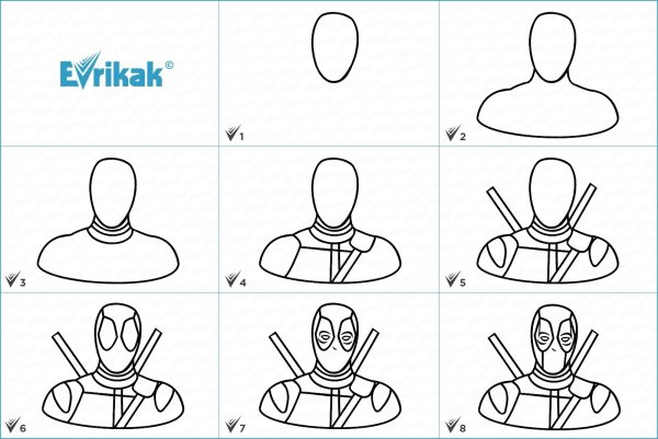 Как нарисовать маленького Дэдпула поэтапно