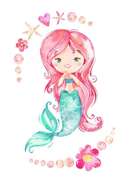Милые иллюстрации акварелью Русалочка