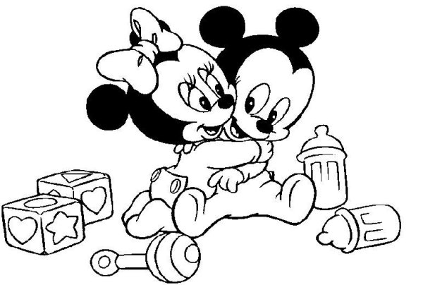 Раскраска Микки и Минни Маус маленькие