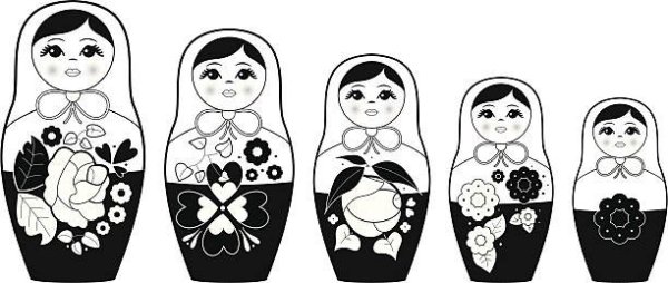 Силуэты матрешек по росту
