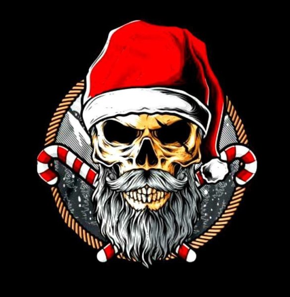 Череп в новогодней шапке