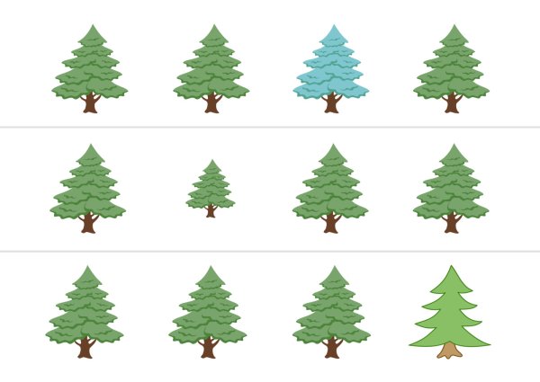 Елочки раздаточный материал по математике