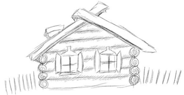 Русская изба рисунок карандашом