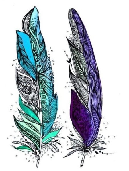 Тату перо цветное эскизы
