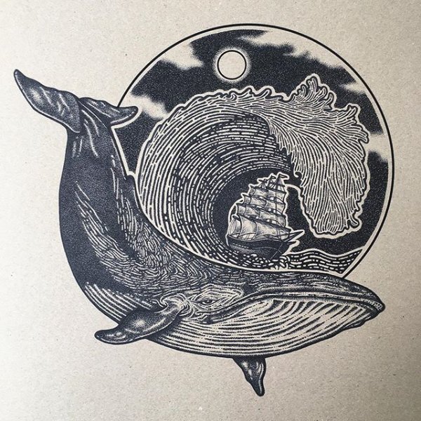 Синий кит акварель