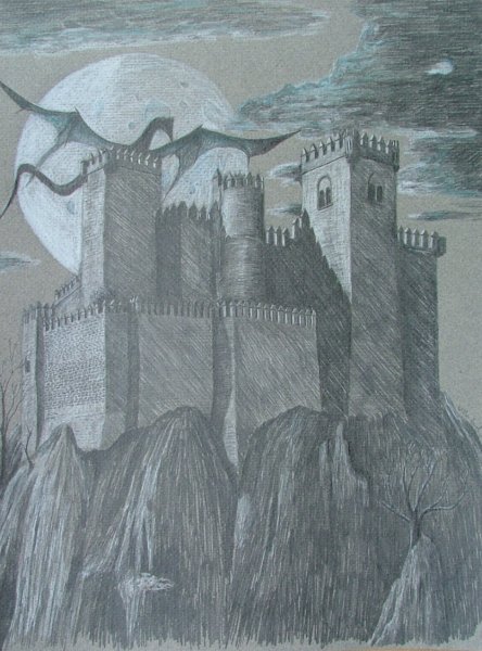 Замок на скале нарисовать