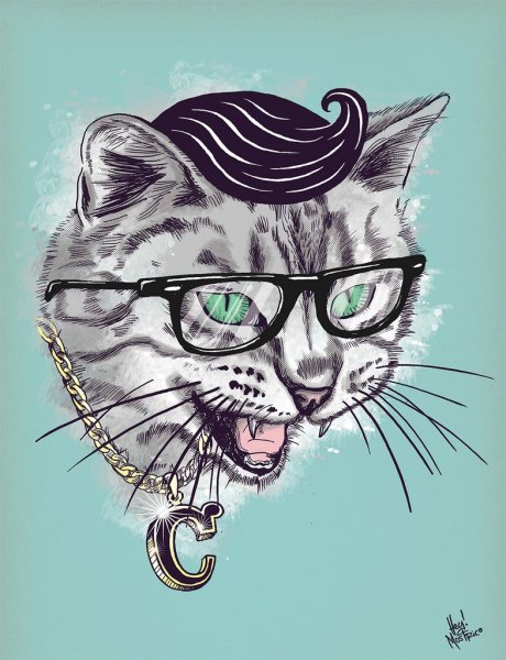 Кот в очках тату