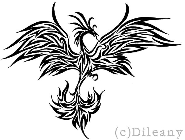 Мини тату птица Феникс