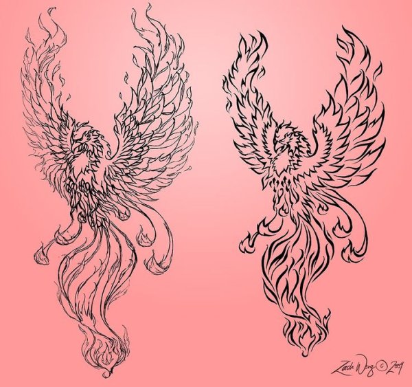 Тату Феникс маленькая эскиз