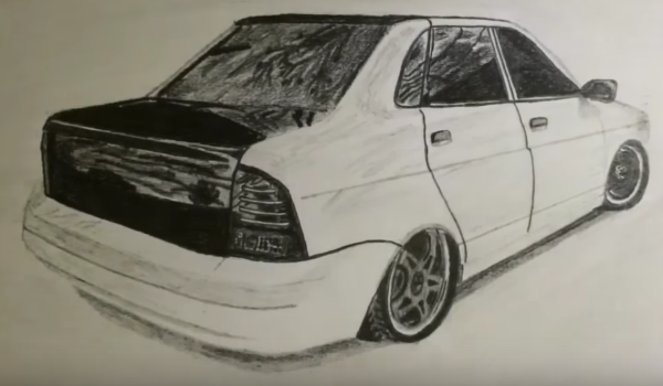 Заниженная Приора карандашом