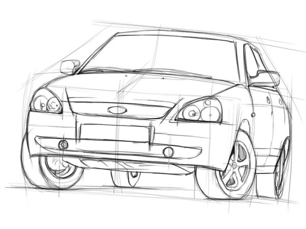 Нарисованная Лада Приора спереди