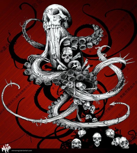 Осьминог акварель Графика