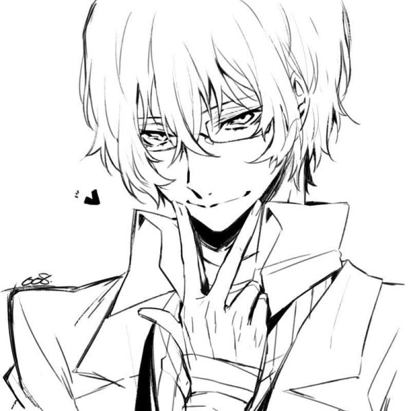 Дазай из бродячих псов черно белый