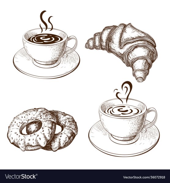 Кофе и круассан рисунок