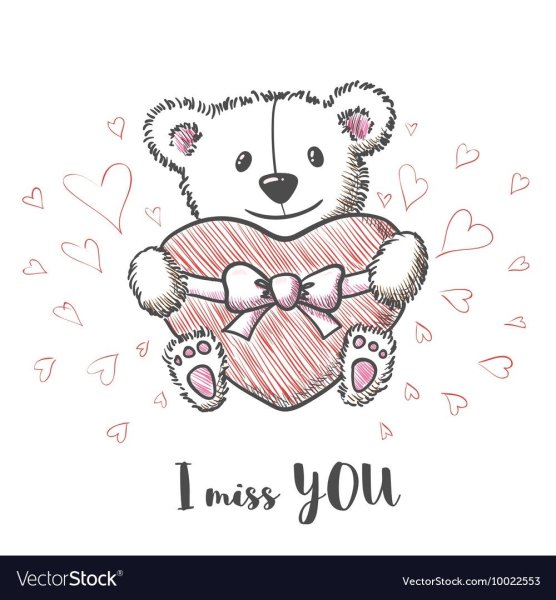 Мишка с сердечком срисовать