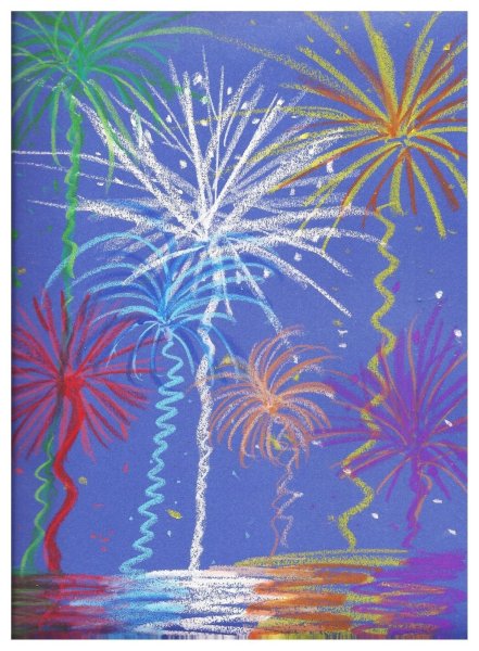 Техника граттаж салют над городом