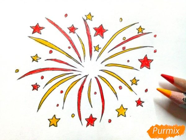 Рисование салюта карандашами для детей