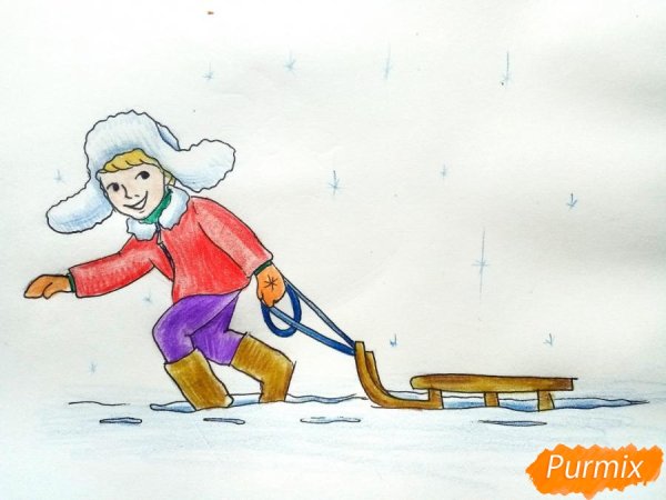 Мальчик на санках рисунок