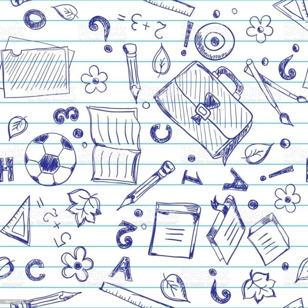 Фон школьный тетрадный лист с рисунками