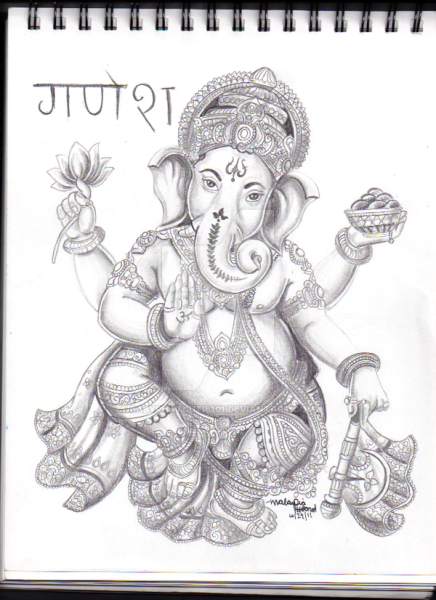 Ганеша индийский Бог богатства тату эскиз