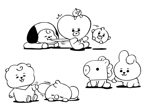 Персонажи БТС bt21 раскраска