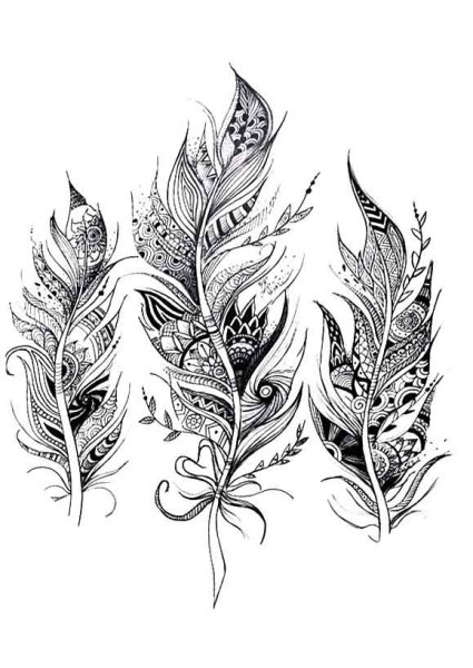 Перышко тату эскиз
