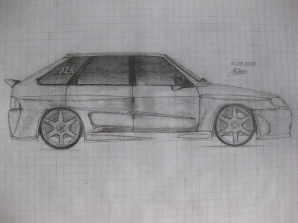 Нарисовать ВАЗ 2108 карандашом легко сбоку