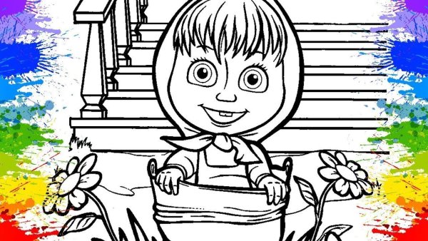 Раскраска Маша и медведь с образцом