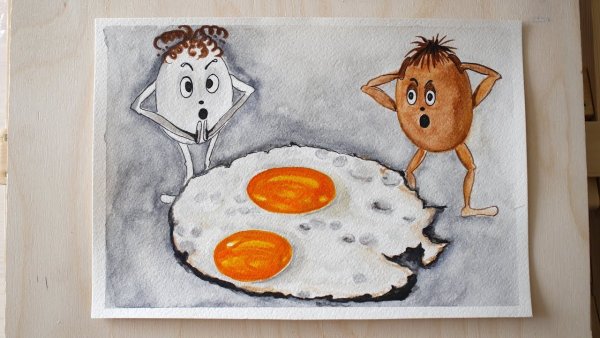 Рисуем яичницу акварелью детям
