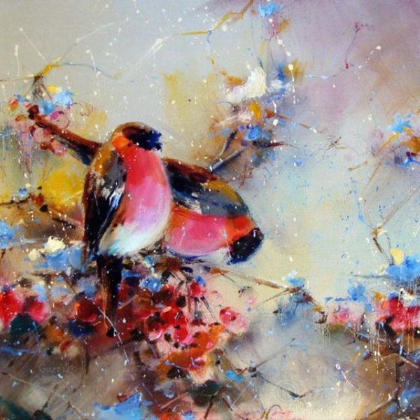 Живопись мастихином птицы