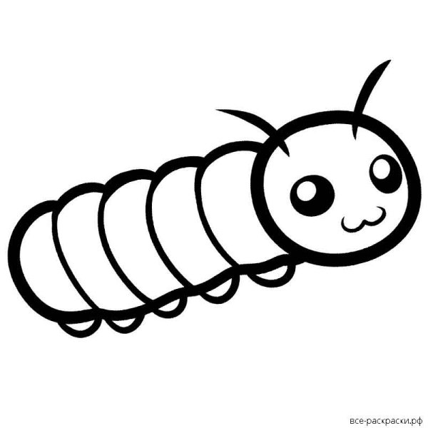 Раскраска гусеничка легкая для детей